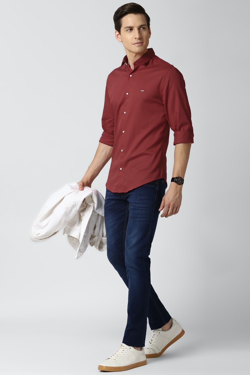Men Maroon Super Slim Fit Solid Full Sleeves Casual Shirt