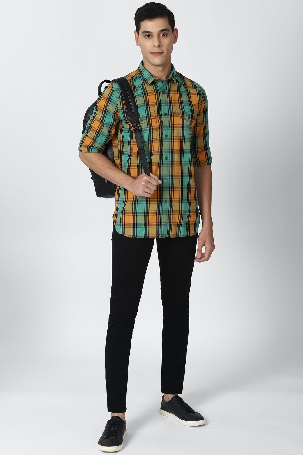 Men Blue Super Slim Fit Check Full Sleeves Casual Shirt