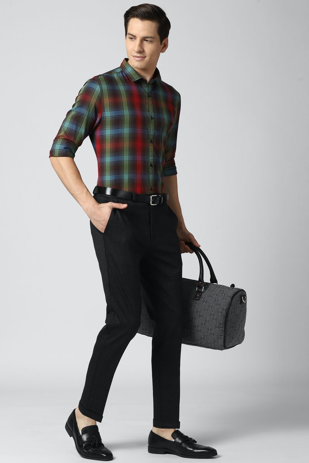 Men Green Super Slim Fit Check Full Sleeves Casual Shirt