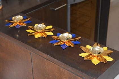 Collectibles India Lotus Diya Pooja Oil Lamp (Set of Four)- Festive/Diwali Home Decoration,Metal, Handcrafted Diya (lamp) -Home Temple Puja Articles Deco(5 Inch) Multi Color Collectibles India Lotus Diya Pooja Oil Lamp (Set of Four)- Festive/Diwali Home Decoration,Metal, Handcrafted Diya (lamp) -Home Temple Puja Articles Deco(5 Inch) Multi Color