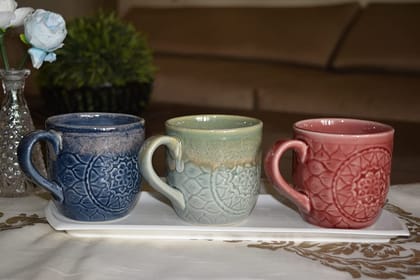 Collectibles India Elegant Ceramic, Big and Beautiful Design Mugs/Cups (Pack of Three) to Hold Your Favourite hot and Cold Beverage Like Coffee, Tea, Milk and Soup- (3.5x4 Inch, Bold and Beautiful) Collectibles India Elegant Ceramic, Big and Beautiful Design Mugs/Cups (Pack of Three) to Hold Your Favourite hot and Cold Beverage Like Coffee, Tea, Milk and Soup- (3.5x4 Inch, Bold and Beautiful)