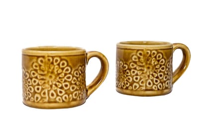 COLLECTIBLES INDIA Ceramic Mustard Brown and Beautiful Design Pair of Mugs/ Cups to Hold Your Favourite hot and Cold Beverage Like Coffee, Tea, Milk COLLECTIBLES INDIA Ceramic Mustard Brown and Beautiful Design Pair of Mugs/ Cups to Hold Your Favourite hot and Cold Beverage Like Coffee, Tea, Milk