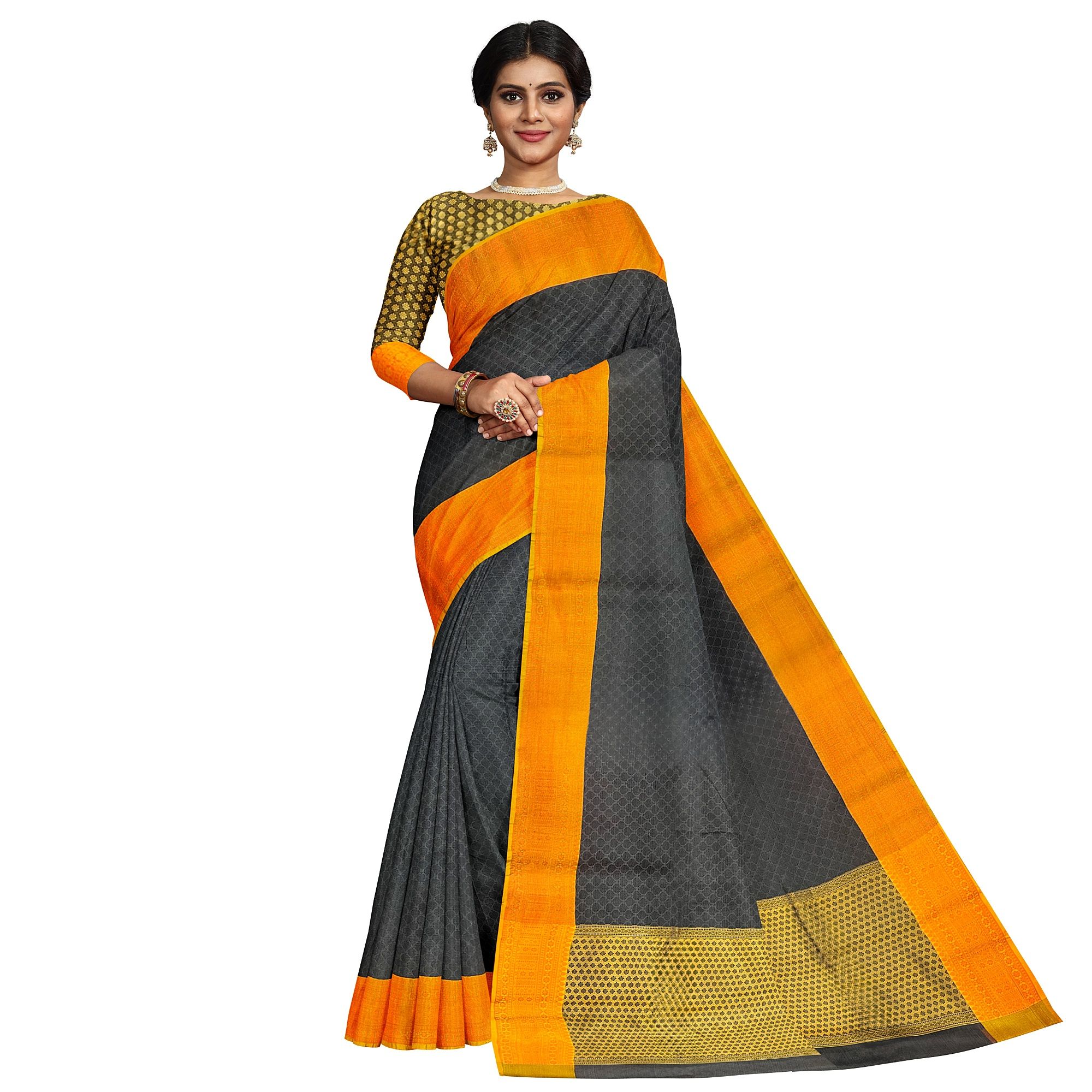 Black Color Soft Kora Muslin Saree with Unstitched Blouse