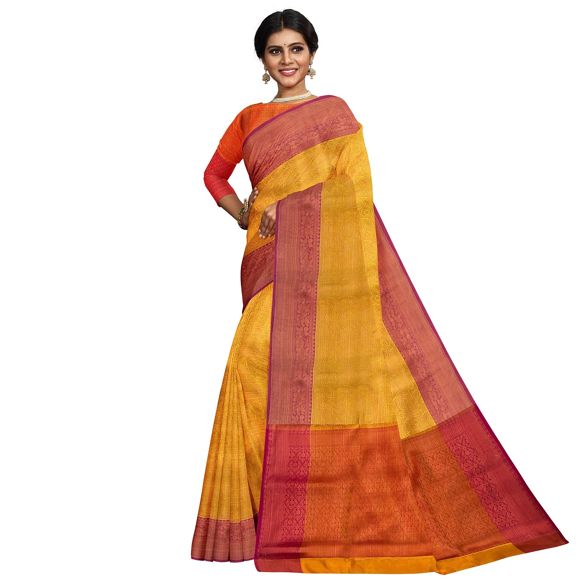 Yellow Color Soft Kora Muslin Saree with Unstitched Blouse