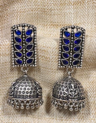 Glamvila Designer Blue Stone Jhumkas