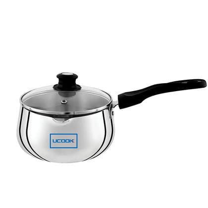 UCOOK by United Ekta Engg. Tea Pan, Sauce Pan and Milk Pan 2 Litre with Glass Lid Induction Base Aluminium, Silver UCOOK by United Ekta Engg. Tea Pan, Sauce Pan and Milk Pan 2 Litre with Glass Lid Induction Base Aluminium, Silver