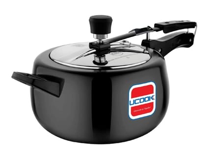 UCOOK By UNITED Ekta Engg. Royale Duo 5 Litre Hard Anodised Aluminium Inner Lid Induction Pressure Cooker with Stainless Steel Lid, Black UCOOK By UNITED Ekta Engg. Royale Duo 5 Litre Hard Anodised Aluminium Inner Lid Induction Pressure Cooker with Stainless Steel Lid, Black