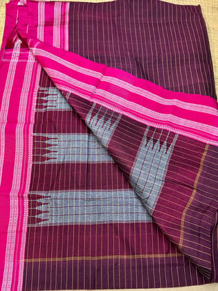 Ilkal Pink Cotton saree with cotton contrasting Khun blouse Ilkal Pink Cotton saree with cotton contrasting Khun blouse