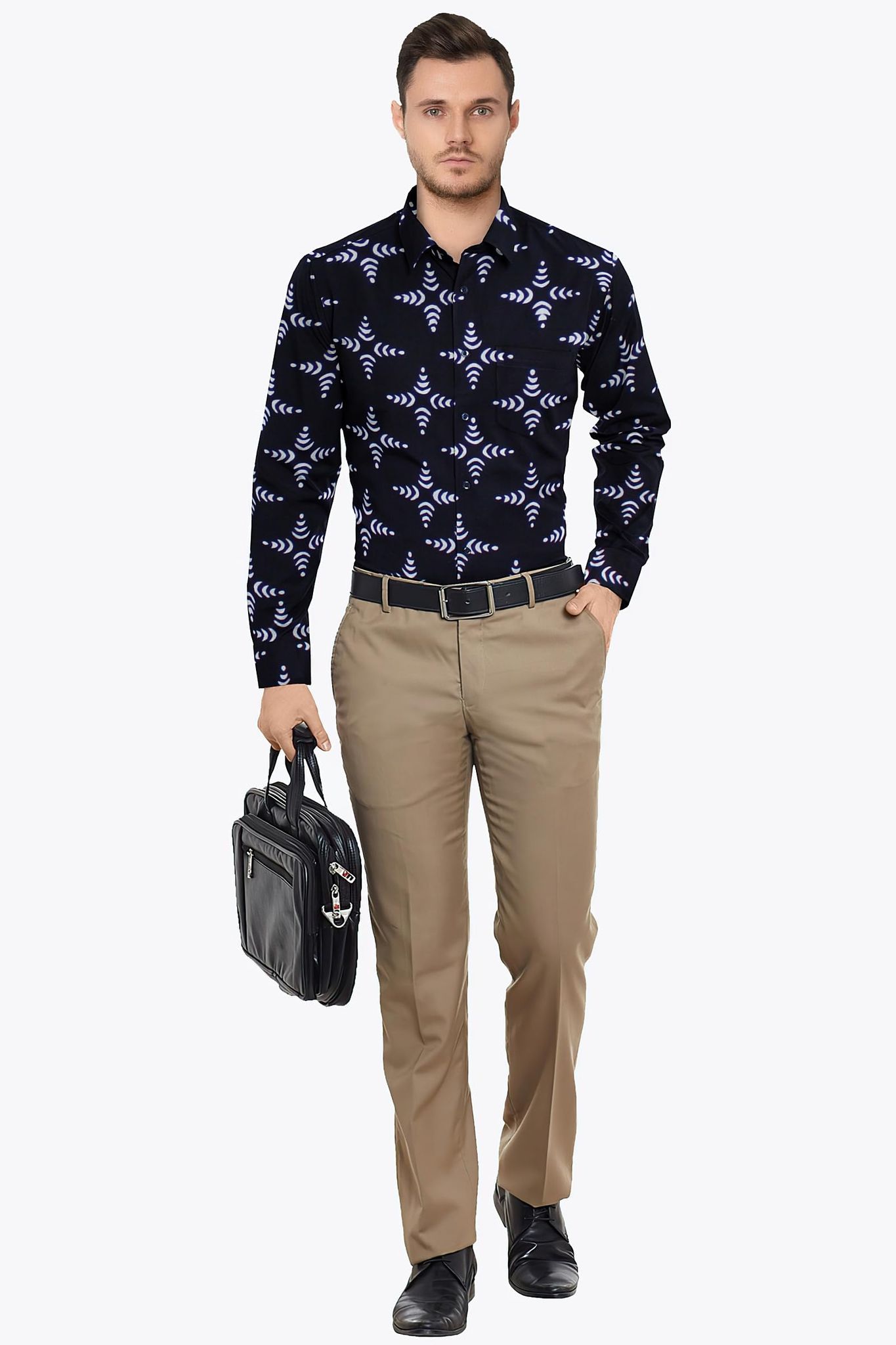 Garvi Gurjari (A Gujarat Govt Enterprise Mens Hand Block Printed Cotton Full Sleeve Shirt(GGCMBPS07) Black