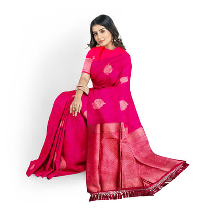 Ruby Red Color Big Thilagam Butta Saree with Unstitched Blouse Ruby Red Color Big Thilagam Butta Saree with Unstitched Blouse