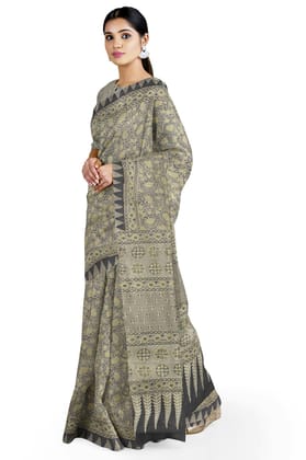 Garvi Gurjari (A Gujarat Govt Enterprise Light Grey and Cream Ajrakh Hand Block Print Cotton Saree(GGCACS13)