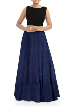 Garvi Gurjari (A Gujarat Govt Enterprise Women Handmade Plain Mashru Silk Long Skirt(GGCPMS12) Navy Blue