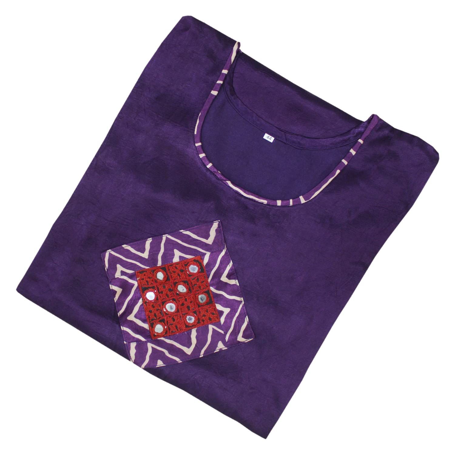 Garvi Gurjari (A Gujarat Govt Enterprise Purple Hand Embroidered Mashru Silk Kurti(GGCMSK01)