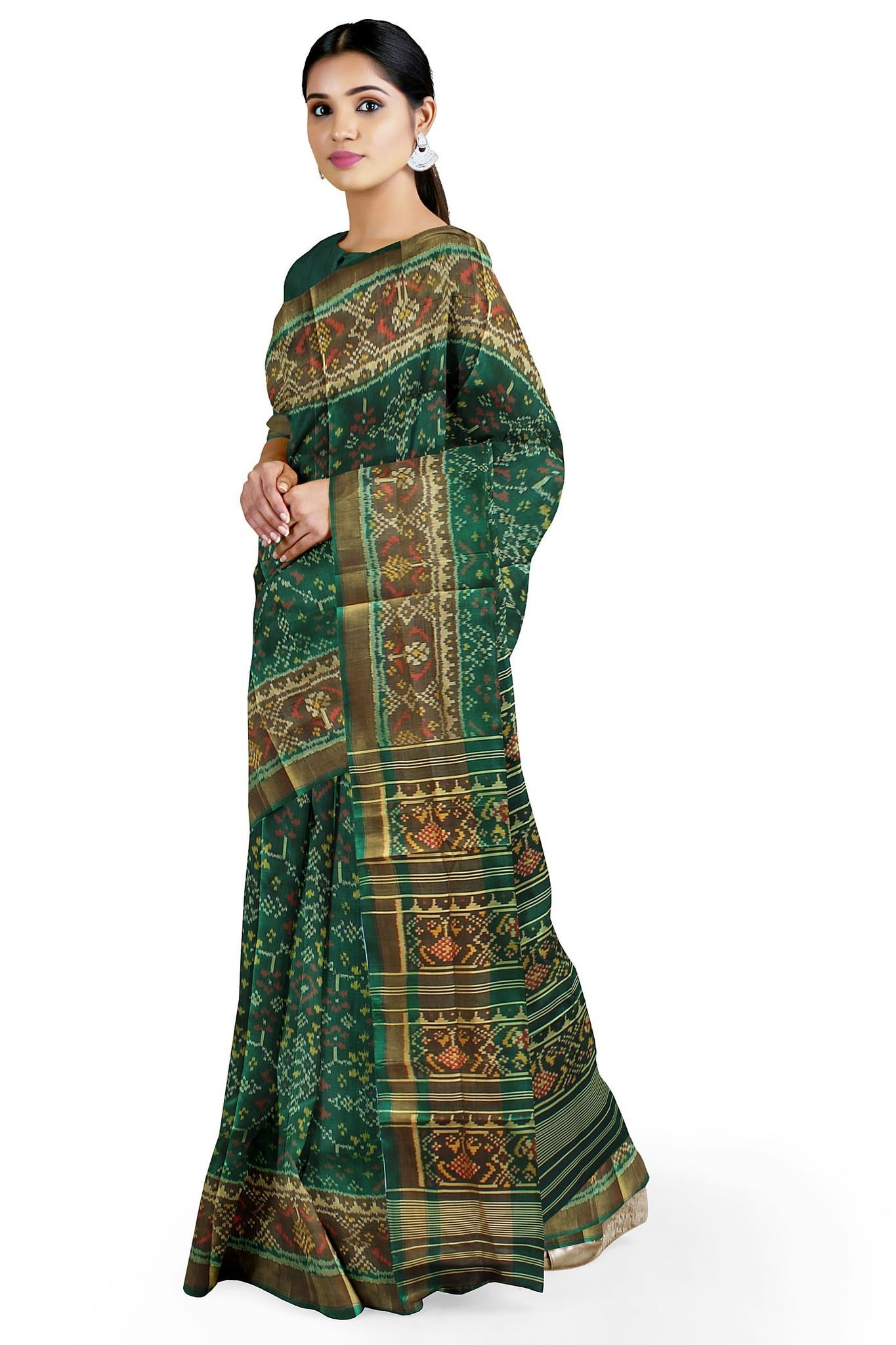 Garvi Gurjari (A Gujarat Govt Enterprise Women Green Shaded Handloom Single Ikat Silk Patola Saree (GGCSIKS113)