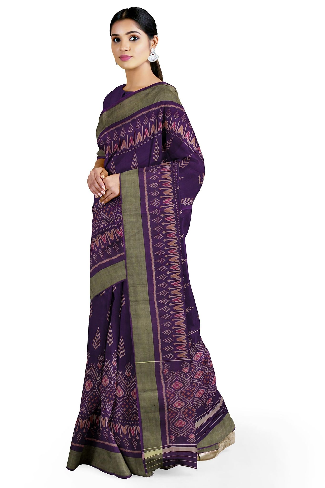 Garvi Gurjari (A Gujarat Govt Enterprise Women Purple Shaded Handloom Single Ikat Silk Patola Saree (GGCSIKS100)