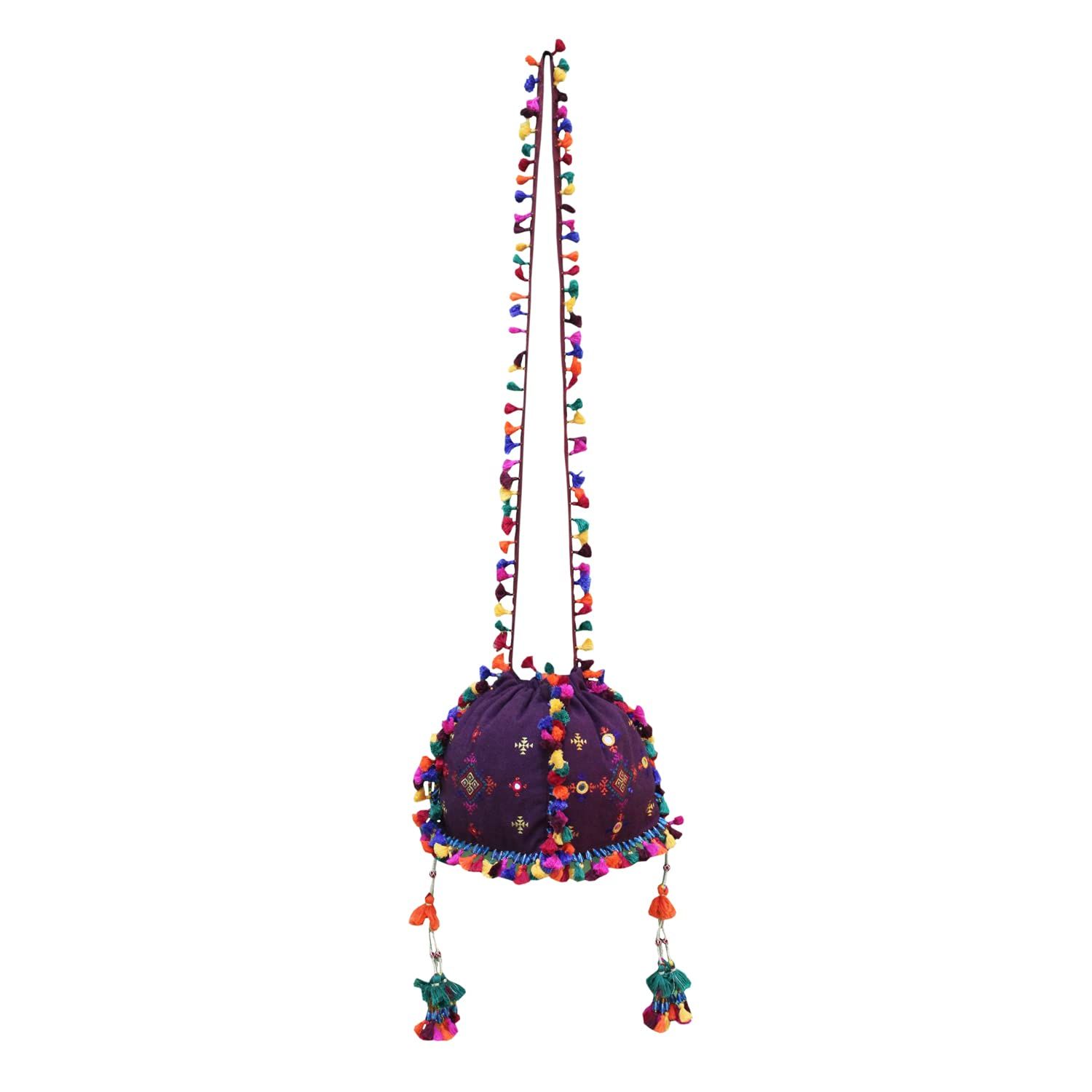 Dark Purple Soof Embroidered Jhola Bag by Garvi Gurjari