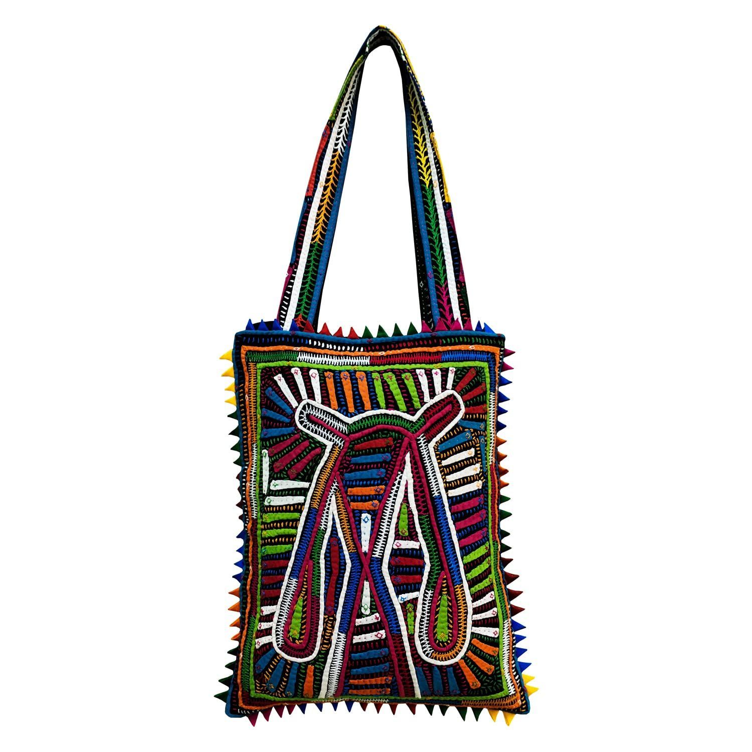 Multicolor Applique Dhebariya Tote Bag by Garvi Gurjari