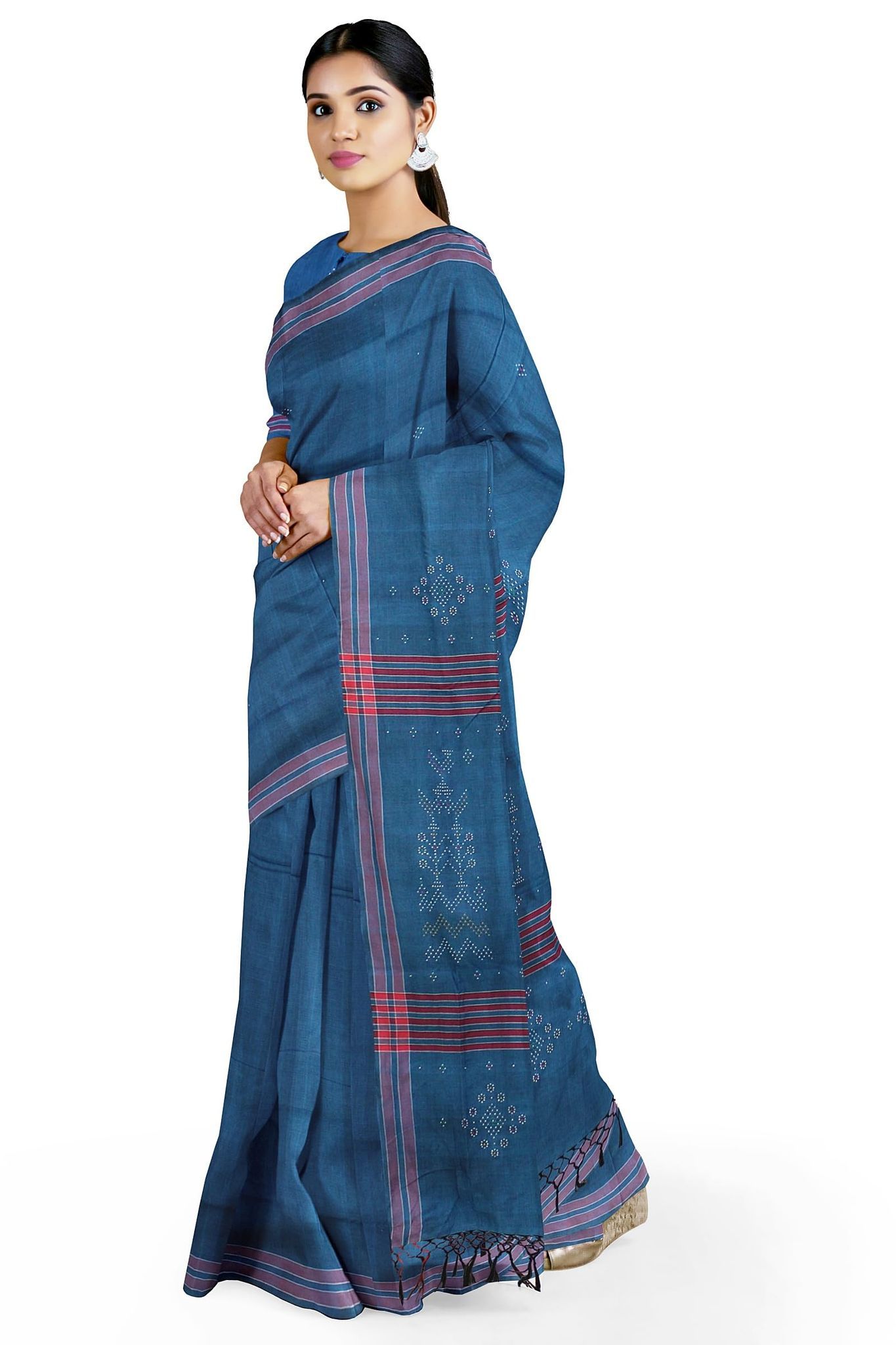 Garvi Gurjari (A Gujarat Govt Enterprise women Teal Blue Tangaliya Cotton Handwoven Saree(GGCSTCSS26)