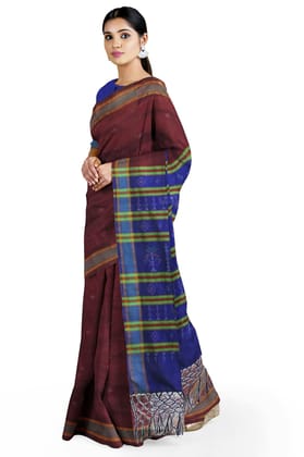 Garvi Gurjari (A Gujarat Govt Enterprise women Handwoven Maroon and Blue Cotton Silk Tangaliya Saree(GGCSTCSS11) Garvi Gurjari (A Gujarat Govt Enterprise women Handwoven Maroon and Blue Cotton Silk Tangaliya Saree(GGCSTCSS11)