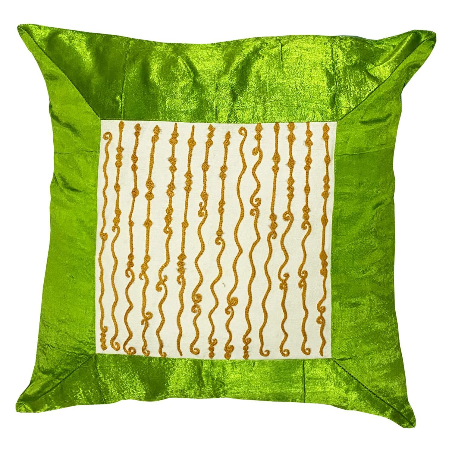 Garvi Gurjari (A Gujarat Govt Enterprise Green Mashru Hand Embroidered Cushion Cover