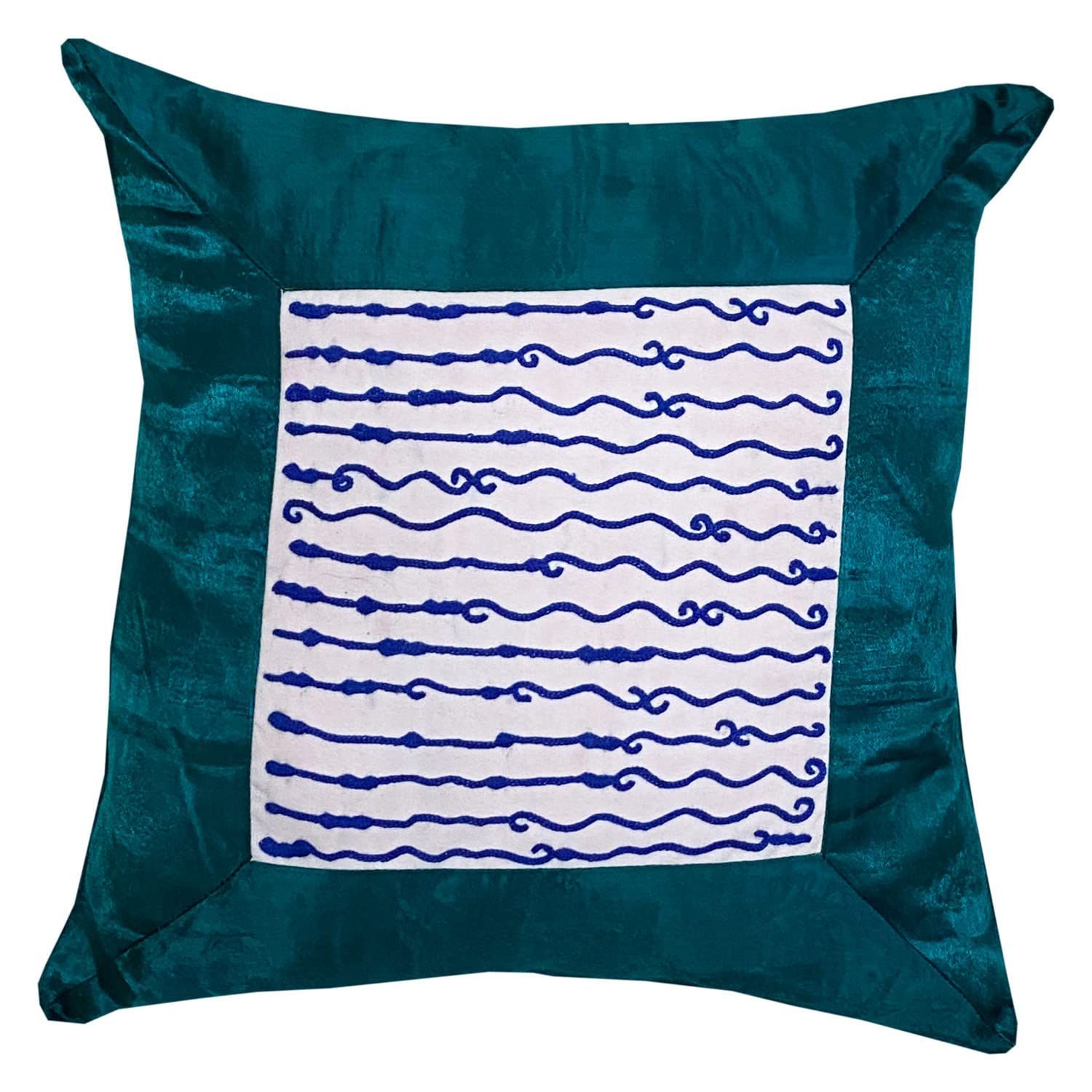 Garvi Gurjari (A Gujarat Govt Enterprise Dark Green Hand Embroidered Mashru Cushion Cover