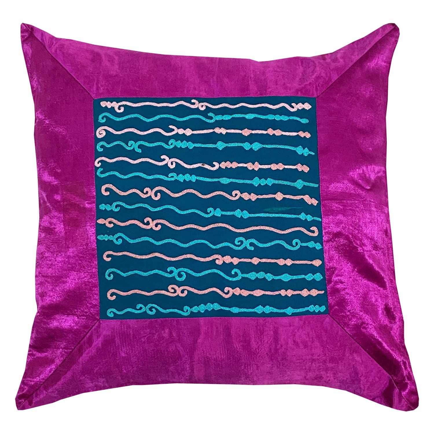 Garvi Gurjari (A Gujarat Govt Enterprise Dark Pink Hand Embroidered Mashru Cushion Cover