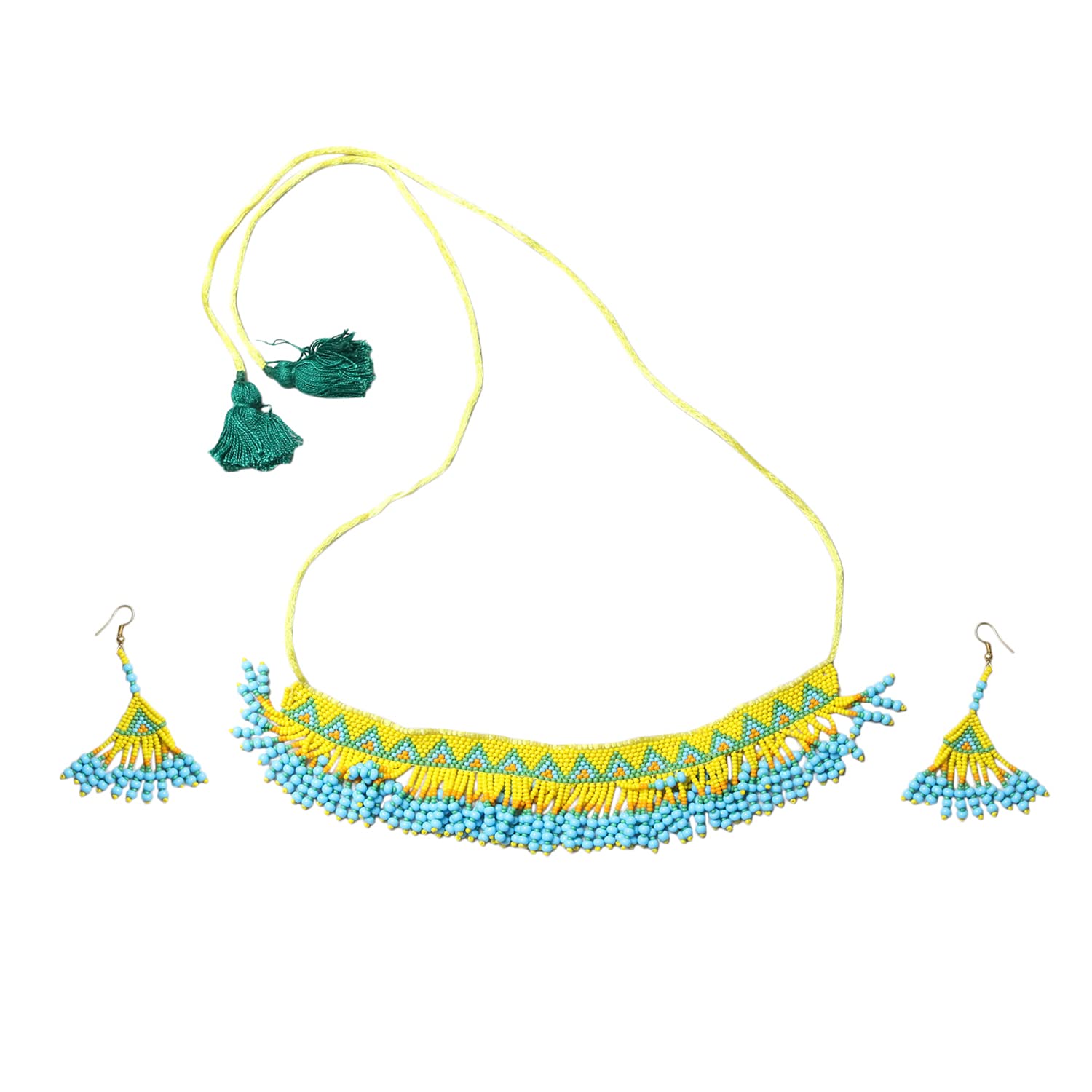 Garvi Gurjari (A Gujarat Govt Enterprise Yellow Beaded Choker Necklace Set for Women