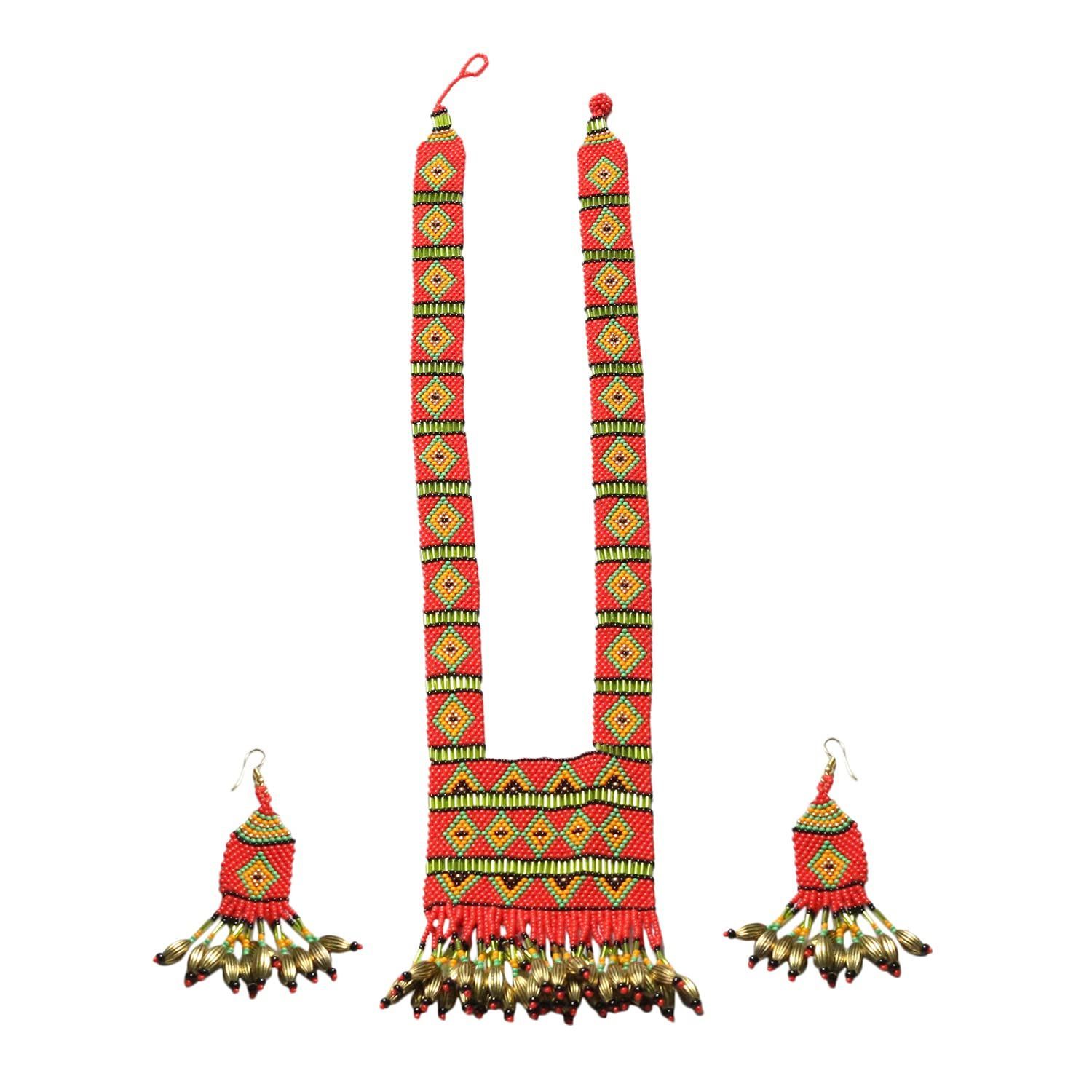 Garvi Gurjari (A Gujarat Govt Enterprise) Red Beaded Strand Necklace Set for Women