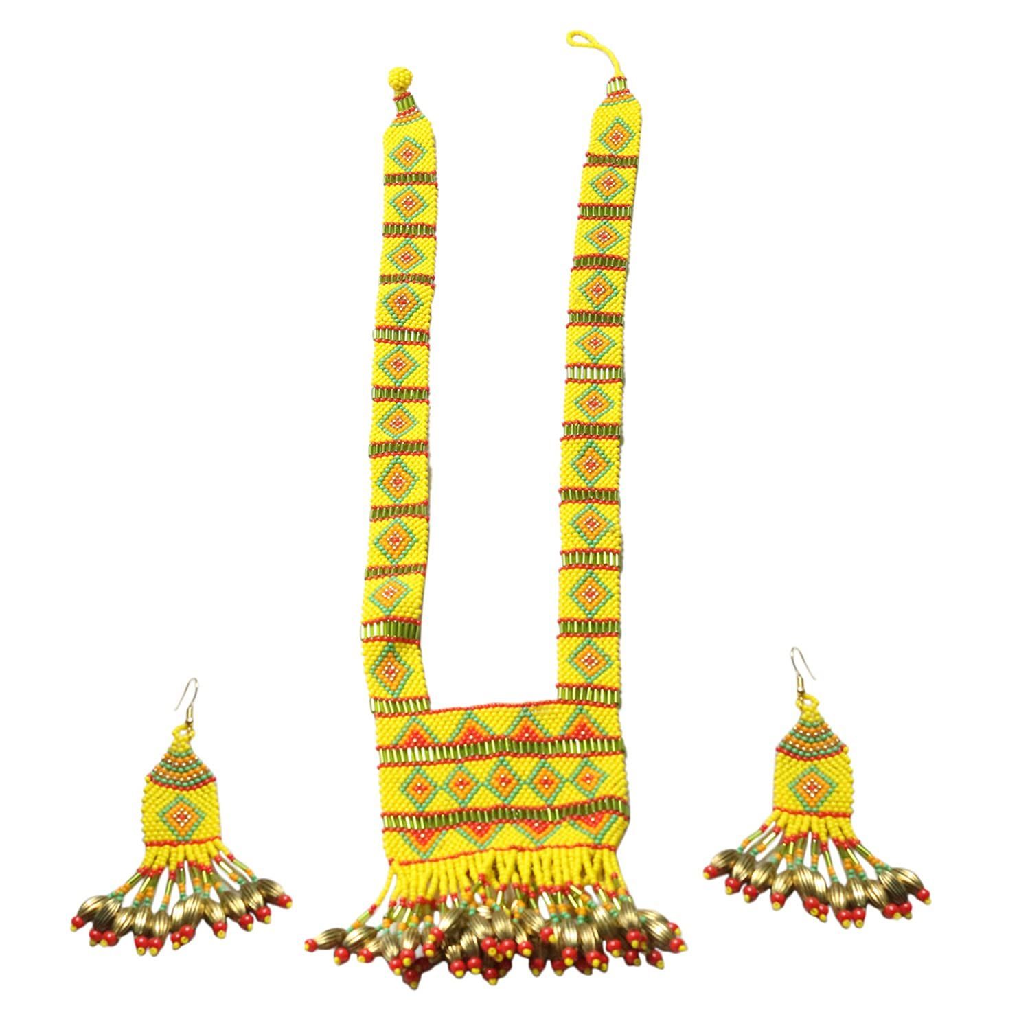Garvi Gurjari (A Gujarat Govt Enterprise Yellow Beaded Strand Necklace Set for Women