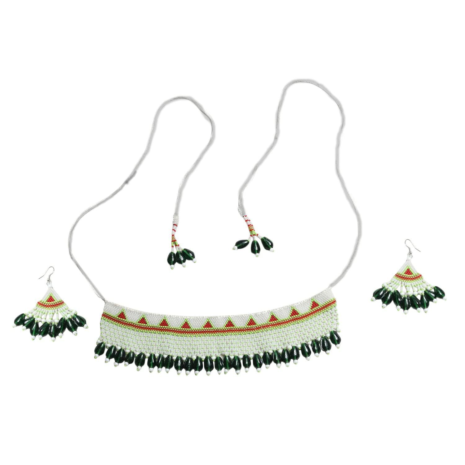 Garvi Gurjari (A Gujarat Govt Enterprise) White Beaded Choker Necklace Set for Women