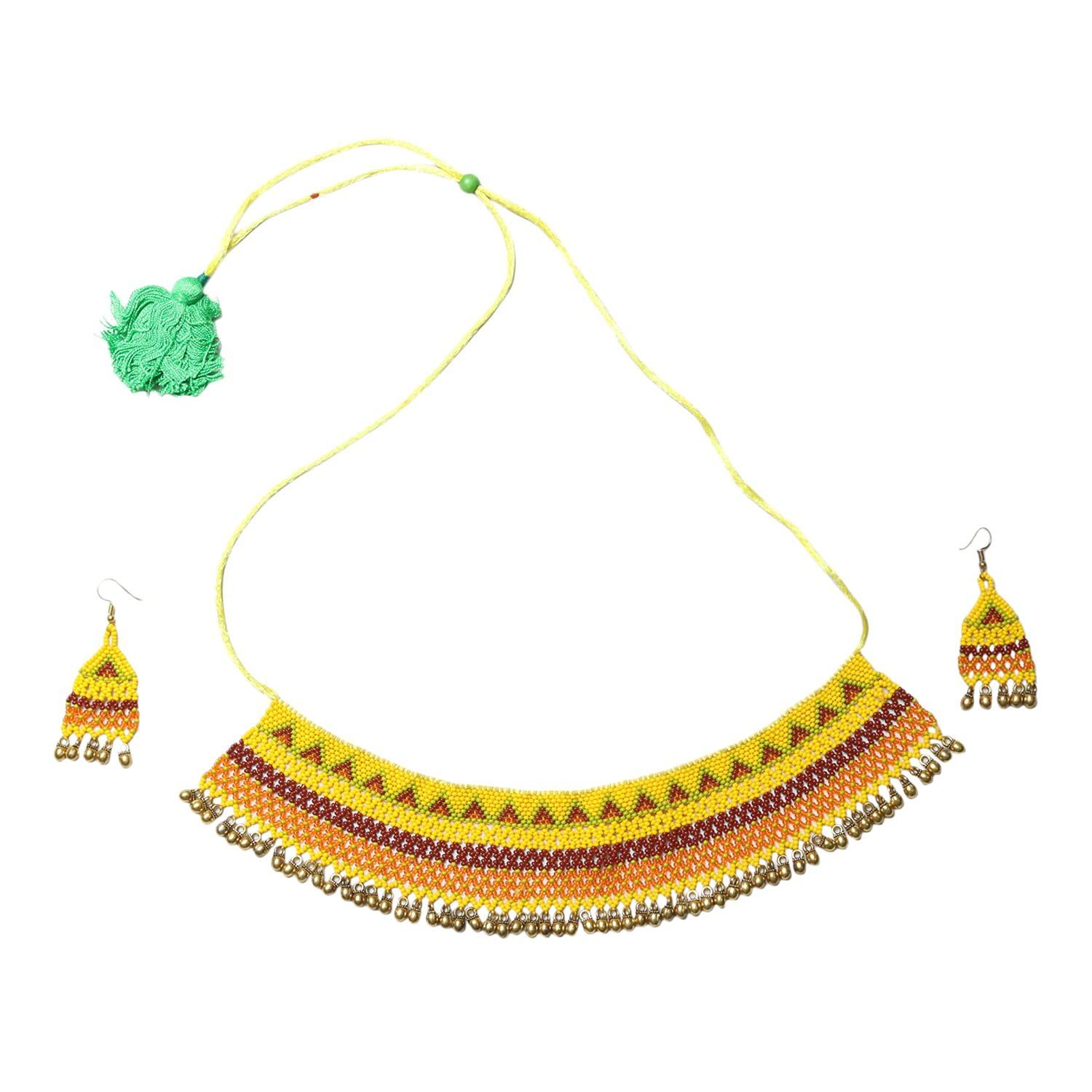 Garvi Gurjari (A Gujarat Govt Enterprise) Yellow Beaded Choker Necklace Set for Women