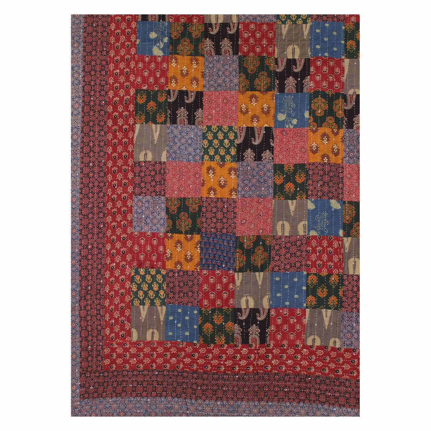 Garvi Gurjari Multicolor Red Cotton Patchwork Quilt