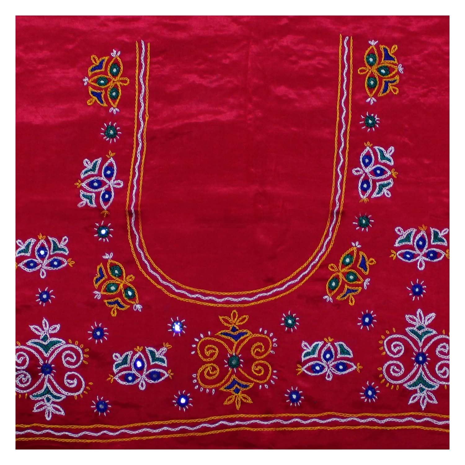 Garvi Gurjari(A Gujarat Govt Enterprise Red Hand Embroidered Unstitched Blouse Material(GGCMEBM05)�