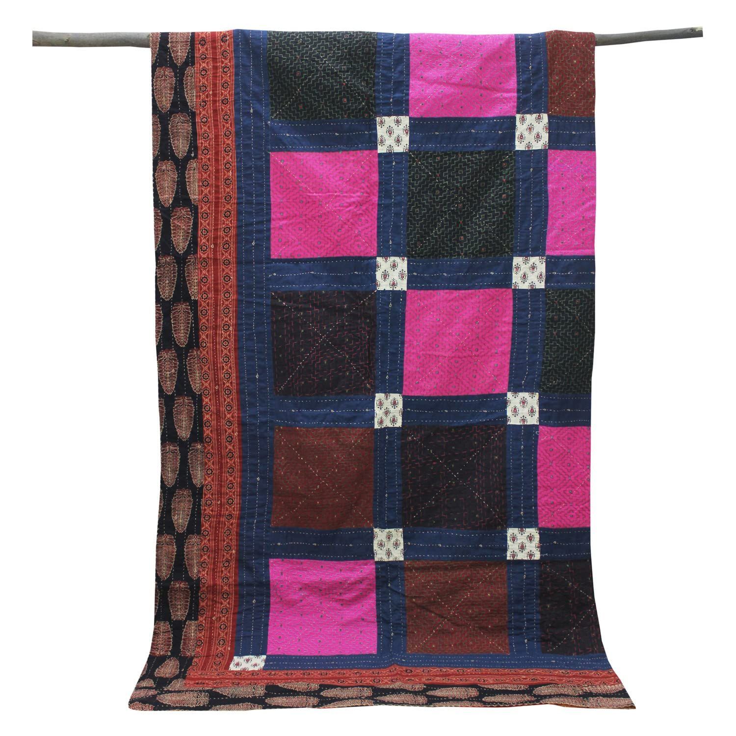 Garvi Gurjari (A Gujarat Govt Enterprise Multicolor Cotton Handmade Patchwork Double Kambira Quilt(GGCMCDPQ13)
