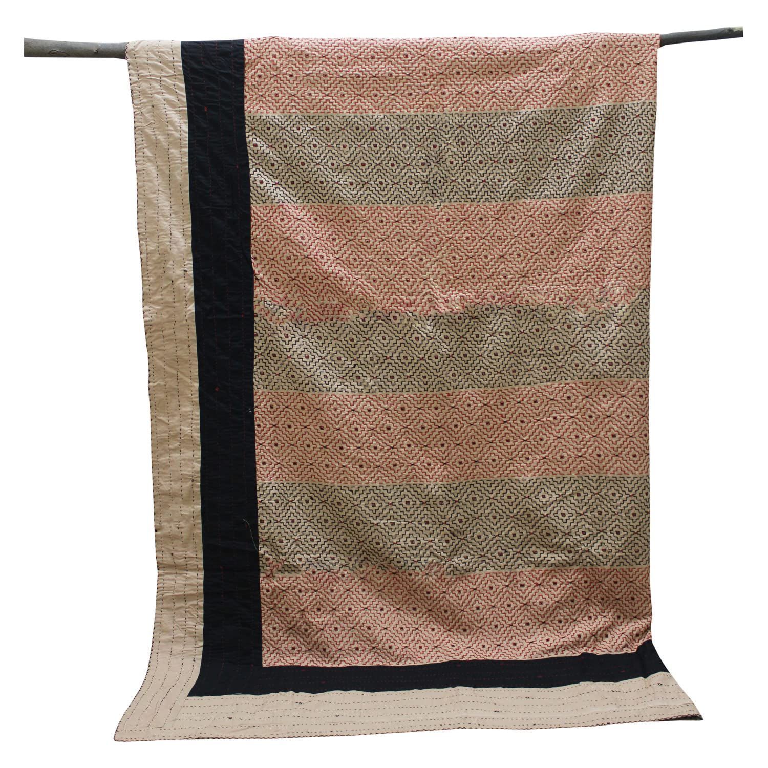 Garvi Gurjari (A Gujarat Govt Enterprise Beige Cotton Handmade Patchwork Double Kambira Quilt(GGCMCDPQ10)
