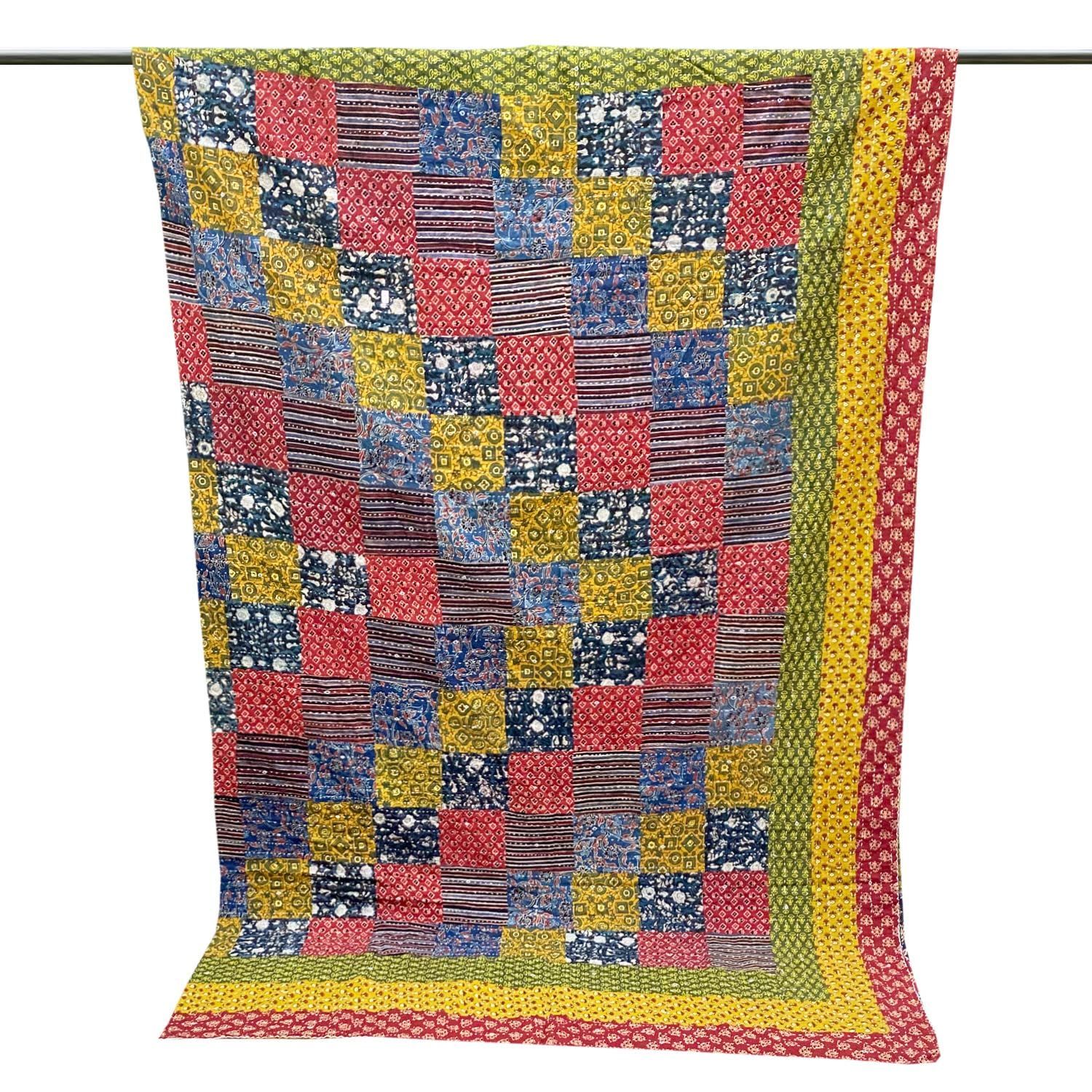 Garvi Gurjari (A Gujarat Govt Enterprise Multicolor Triangle Design Cotton Patchwork Quilt