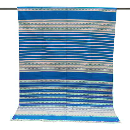 Garvi Gurjari (A Gujarat Govt Enterprise) Handmade Traditional Kutchi Cotton Carpet/ Rugs - Sky Blue and Cream