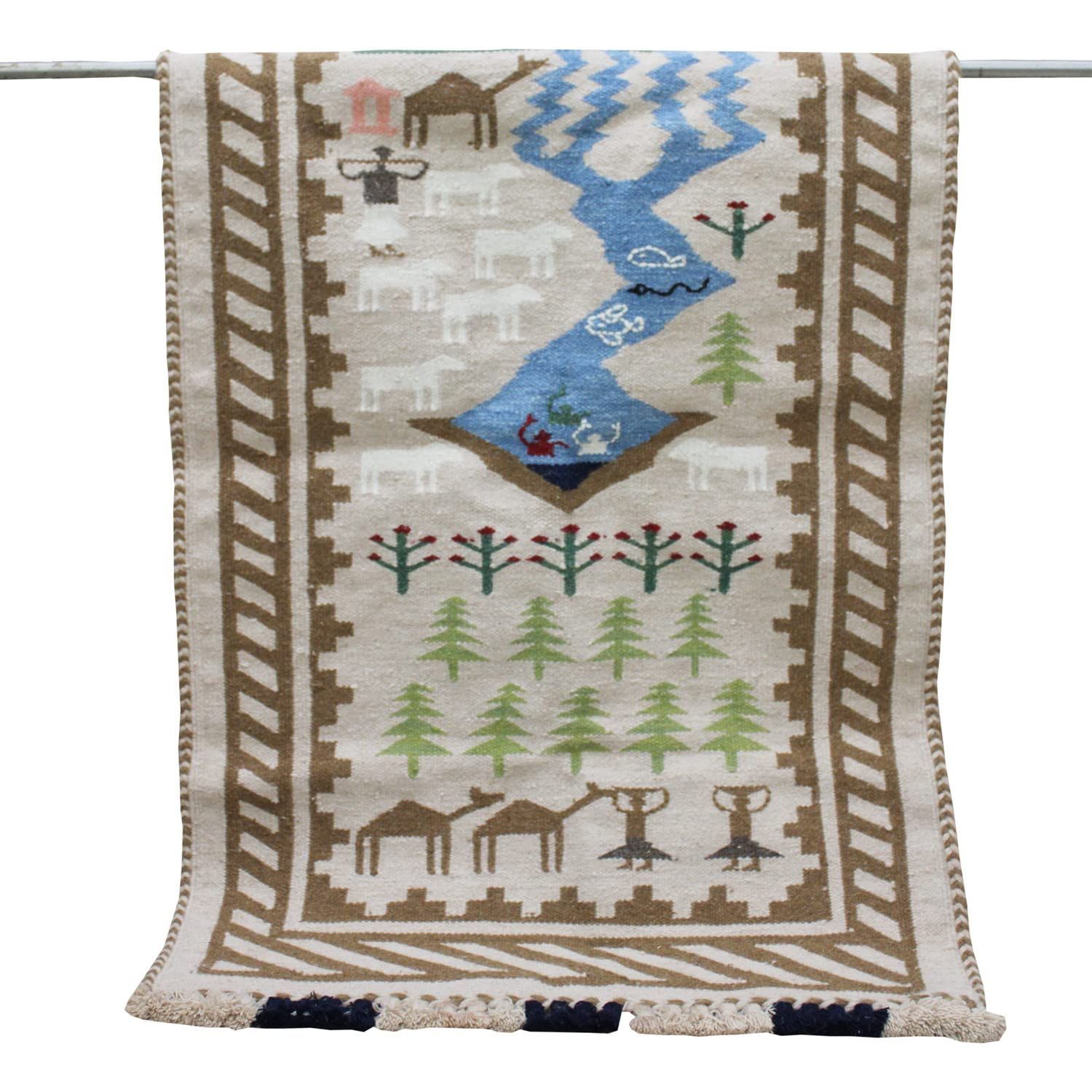 Garvi Gurjari (A Gujarat Govt Enterprise Handmade Multicolor Kharad Carpet/ Rugs - Cream