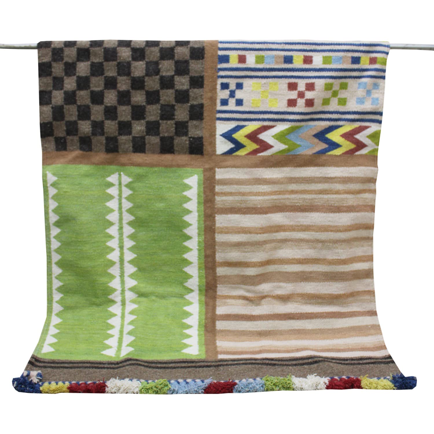 Garvi Gurjari (A Gujarat Govt Enterprise Handmade Multicolor Striped and Chex Design Kharad Carpet/ Rugs