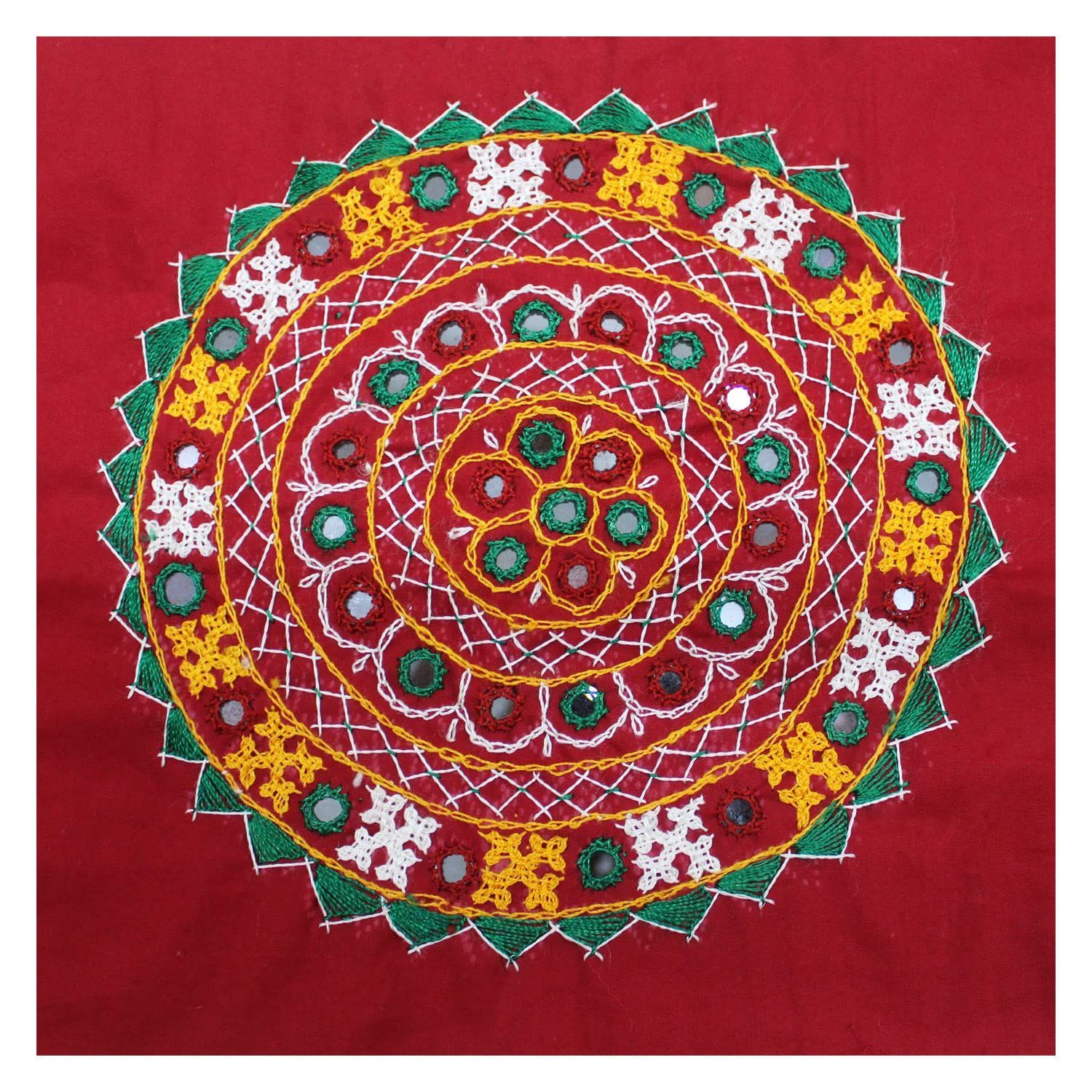 Garvi Gurjari (A Gujarat Govt Enterprise) Cotton Multicolor Hand Embroidered Patch with Mirror Work(GGCMEP66)