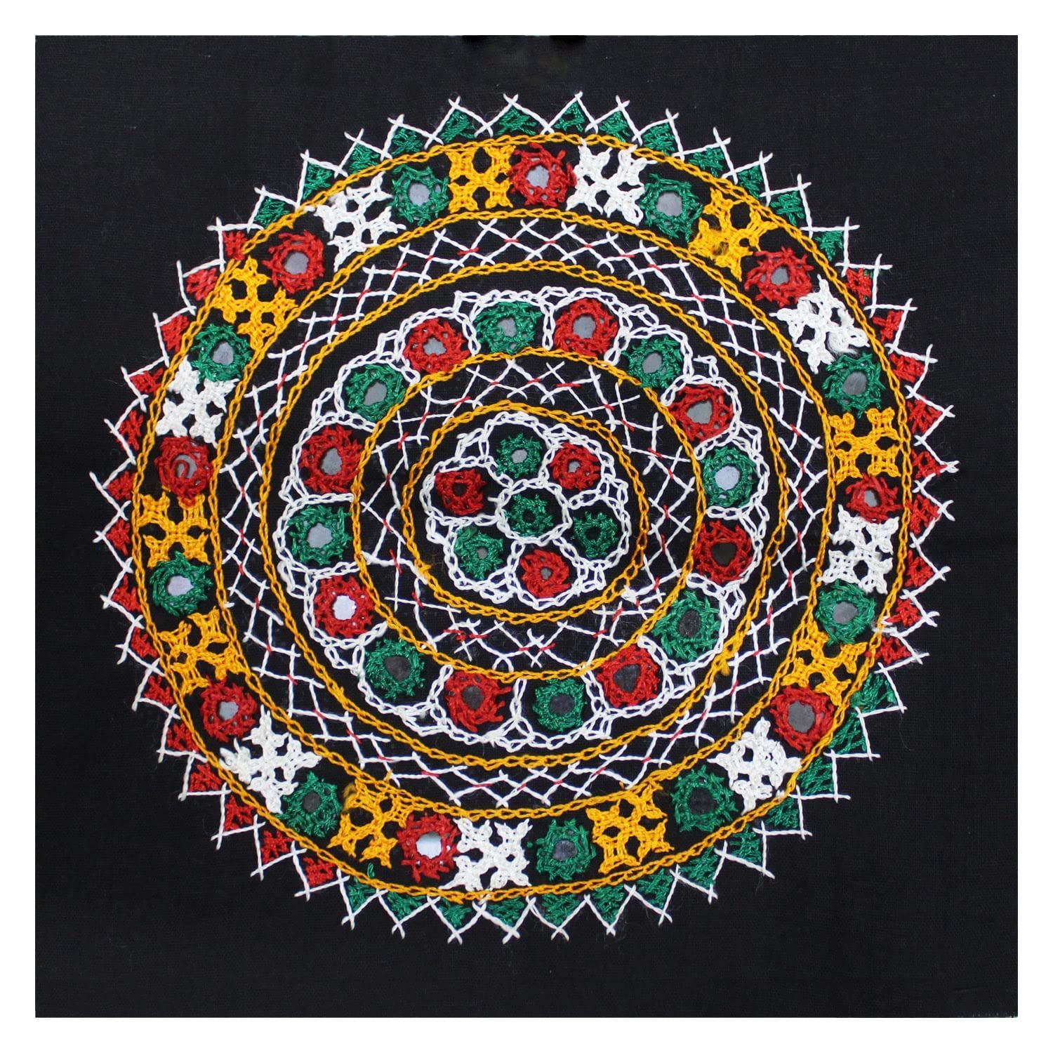 Garvi Gurjari (A Gujarat Govt Enterprise) Cotton Multicolor Hand Embroidered Patch with Mirror Work(GGCMEP59)