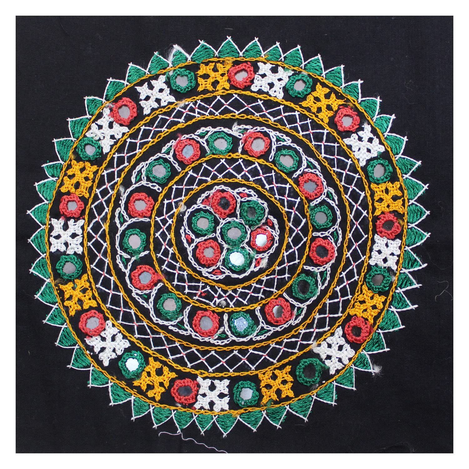Garvi Gurjari (A Gujarat Govt Enterprise) Cotton Multicolor Hand Embroidered Patch with Mirror Work(GGCMEP57)