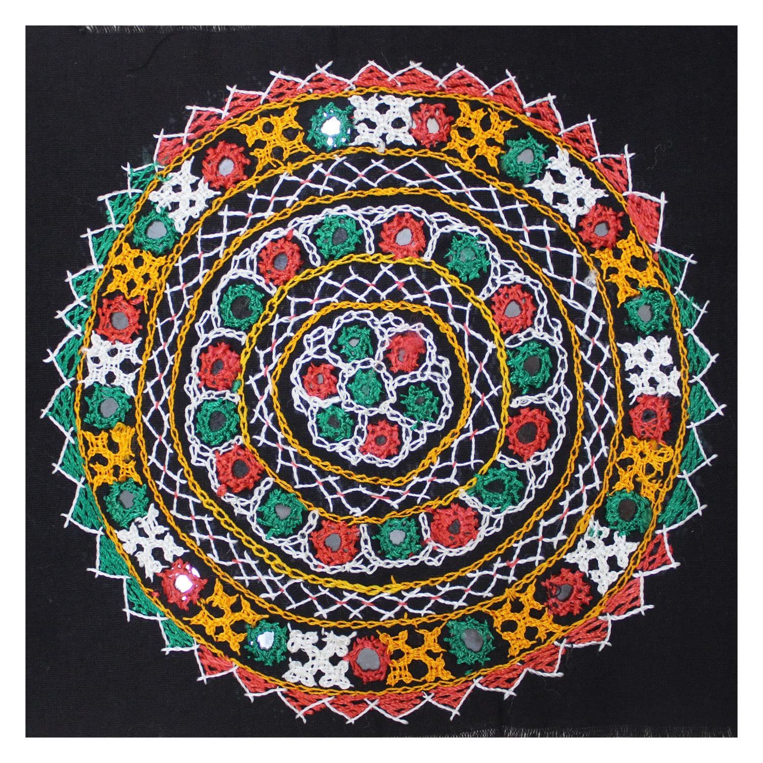 Garvi Gurjari (A Gujarat Govt Enterprise) Cotton Multicolor Hand Embroidered Patch with Mirror Work(GGCMEP56)