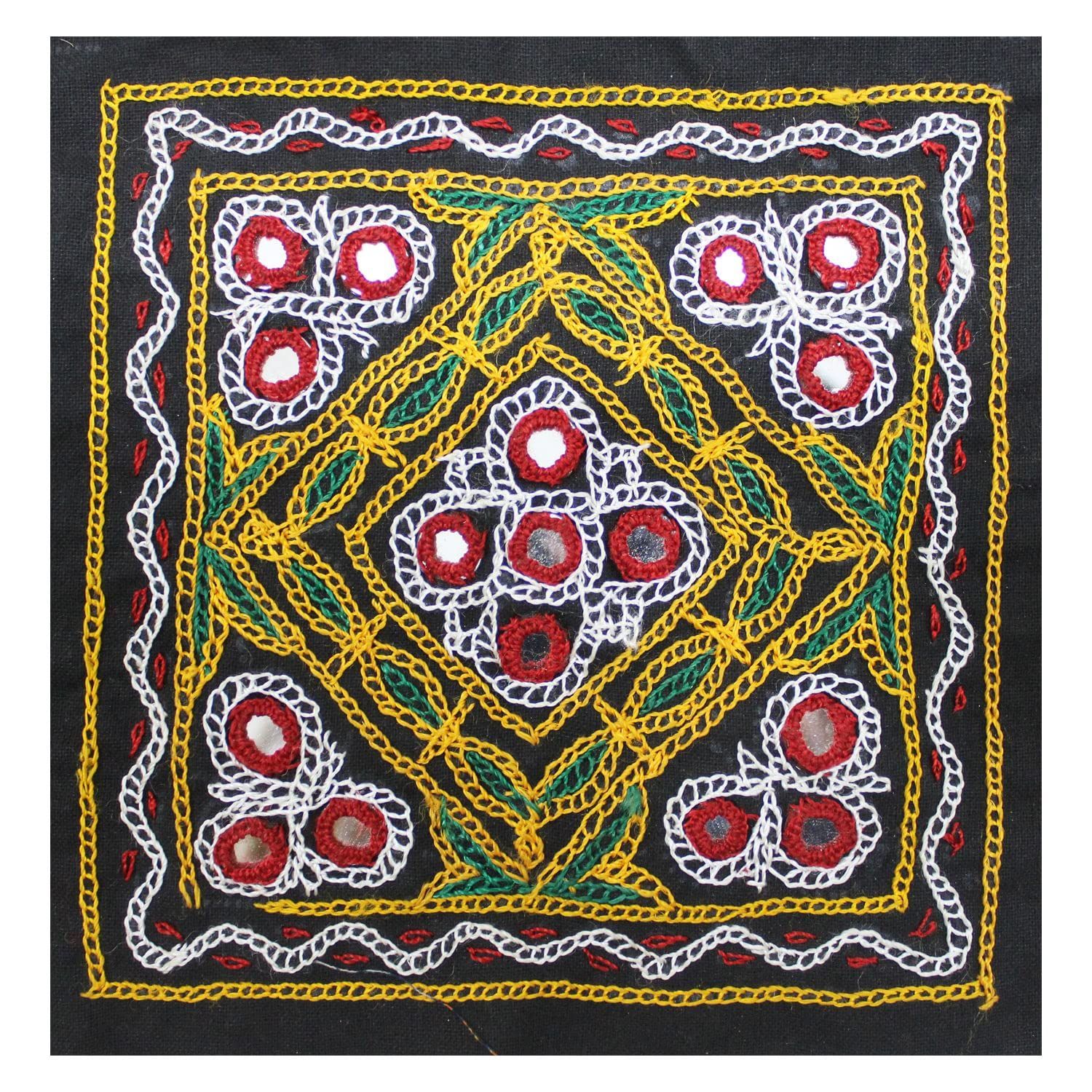 Garvi Gurjari (A Gujarat Govt Enterprise) Cotton Multicolor Hand Embroidered Patch with Mirror Work(GGCMEP45)