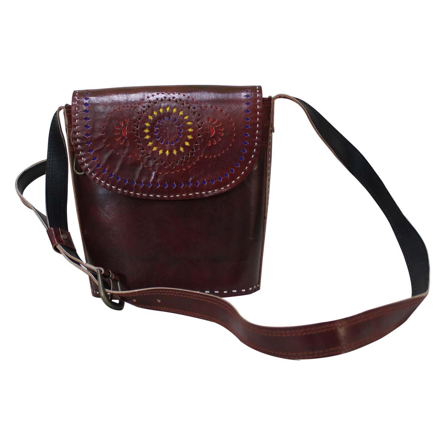 Garvi Gurjari (A Gujarat Govt Enterprise Handcrafted Kutchi Leather Balti Sling Bag(GGCMLBB20)