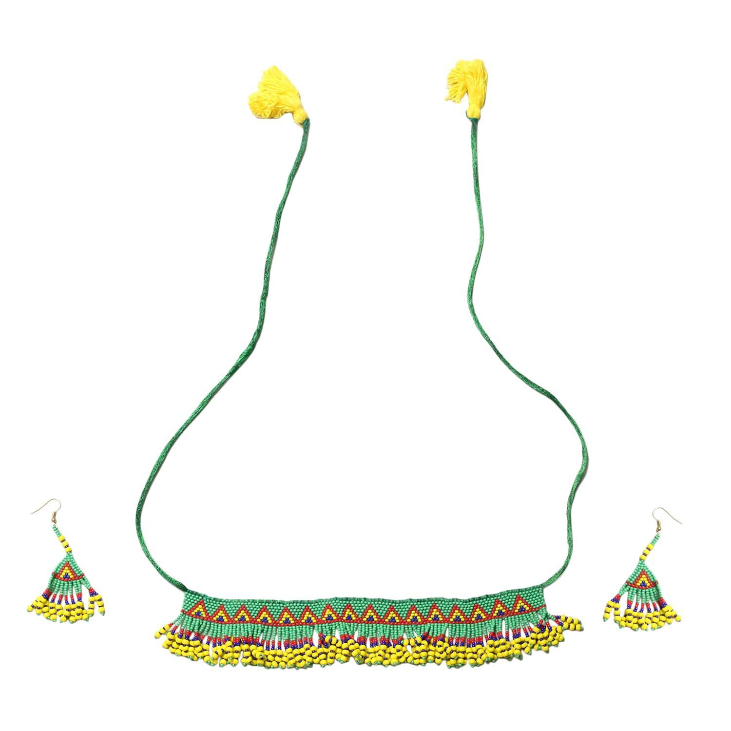 Garvi Gurjari (A Gujarat Govt Enterprise Green Beaded Choker Necklace Set for Women