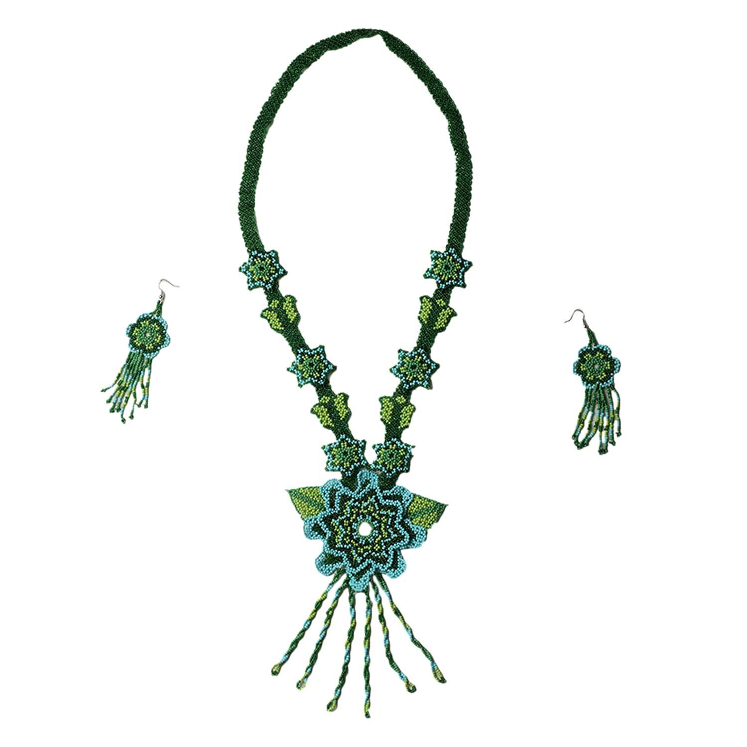 Garvi Gurjari (A Gujarat Govt Enterprise) Green Beaded Strand Necklace Set for Women
