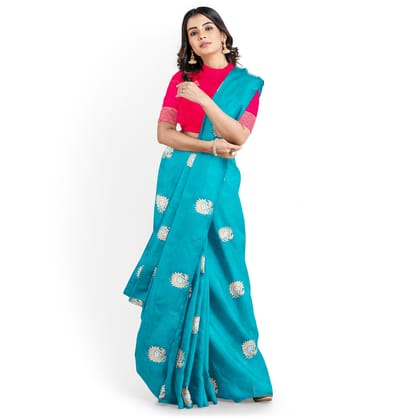 Sky Blue Color Silver & Copper Zari Floral Butta Saree with Contrast Blouse Sky Blue Color Silver & Copper Zari Floral Butta Saree with Contrast Blouse