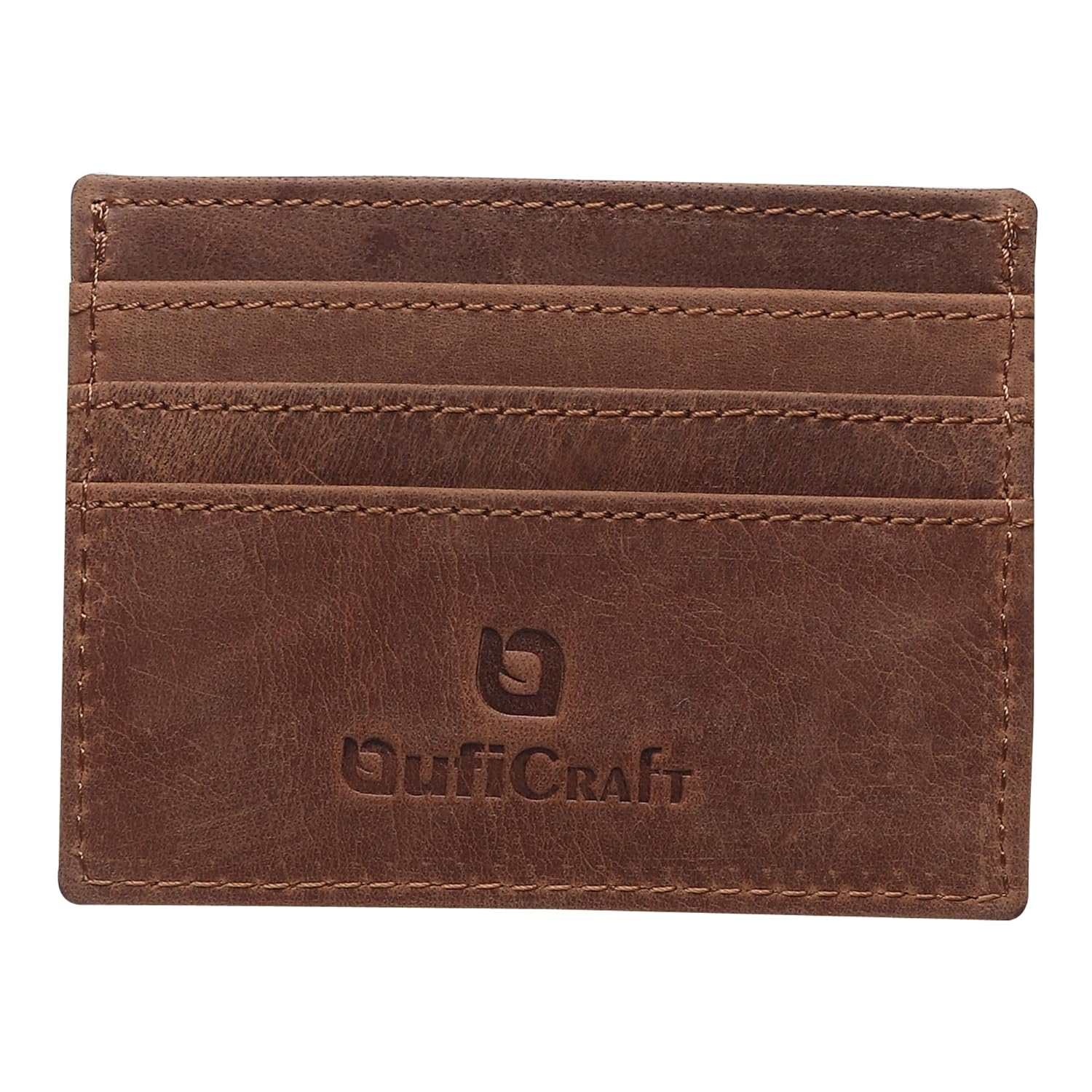 QufiCraft Genuine Leather Card Holder Wallet | Credit/Debit Card/Slim Minimalist | Office ID for Mens and Boys (7 Card Slots) Brown