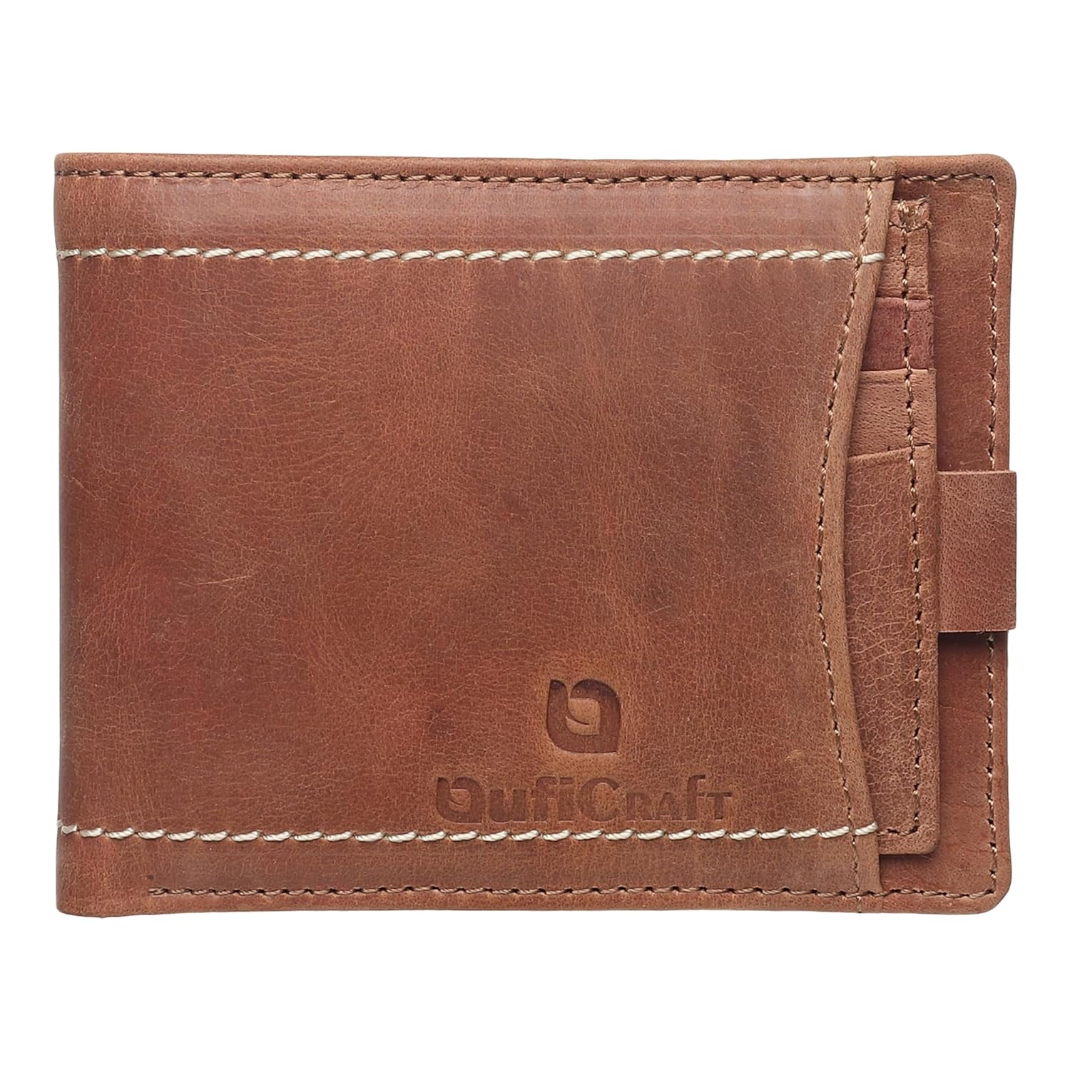 QufiCraft Genuine Leather Two Fold Wallet | Credit/Debit Card/Slim Minimalist | Office ID for Mens and Boys (13 Card Slots) (Tan Brown)